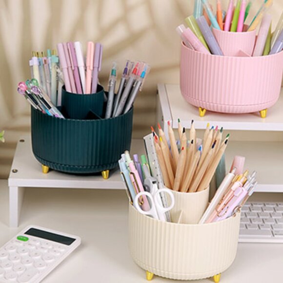 360 Rotating Plastic Desk Pen Organizer with 5 Slots for Office School Home - Picture 8 of 8